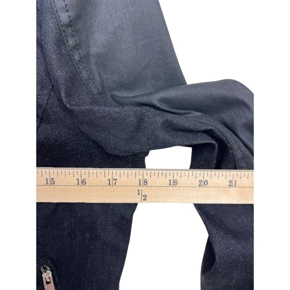 7 for All Mankind Black Denim Faux Leather Zip-up Moto Jacket size L - Picture 4 of 9